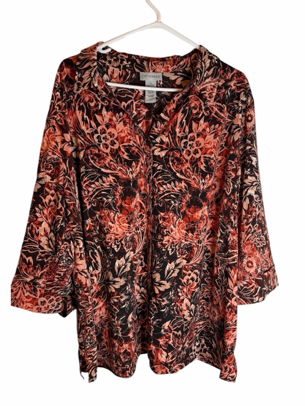 Catherines 2X Floral Paisley Button Up Blouse EUC 22/24W (008)